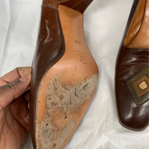 CEMI Vintage Chocolate Leather Pump - Sz 38 1/2 - Picture 7 of 7